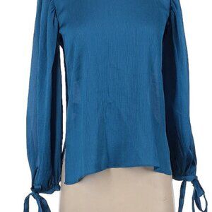 NWT- Ann Taylor Blue Textured long sleeve Top w/ribbon sleeve detail - XXS